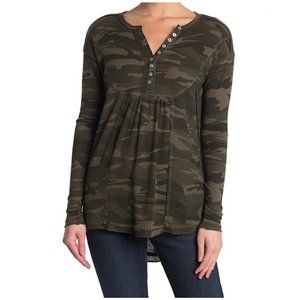 Sweet Romeo Green Camo Waffle Knit Long Sleeve Top NEW WITH TAGS